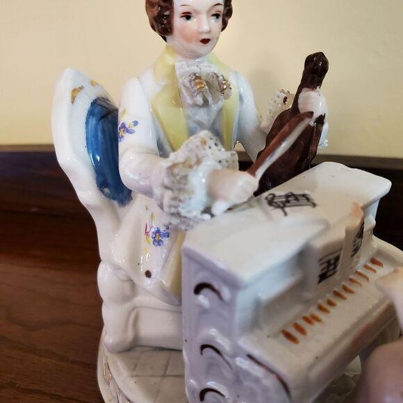 Vtg Dresden Porcelain Lace Figurine Victorian Couple Playing Violin and Piano - Picture 4 of 10